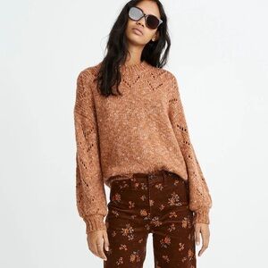 Madewell Pointelle Bubble-Sleeve Pulliver Sweater - Burnt Orange